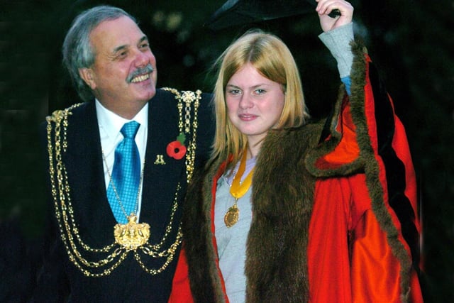 Vicky Watt, a pupil at Brigshaw High, was chosen to be Mayor for the Day. She is pictured with The Lord Mayor of Leeds at the time Coun Chris Townsley.