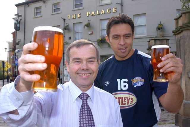 Landlord Terry Grason with Leeds Rhinos star Willie Poching at The Palace in Leeds after it was named YEP Pub Of The Year.