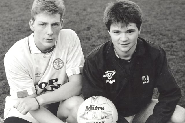 This is attacking midfielder Alan Morkore (left) and defensive midfielder Jan Dam, who were on trial at Elland Road. Both were internationals with the Faroe Islands.