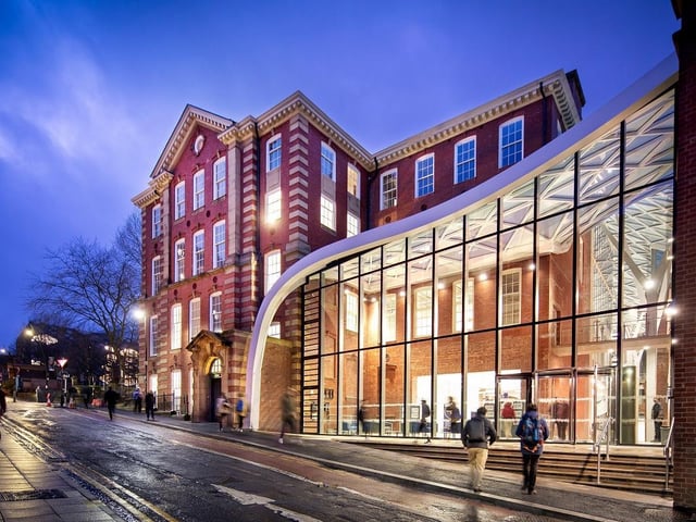 University of Sheffield, Engineering Heartspace, by Bond Bryan. The Heartspace sits beneath a dramatic undulating glass roof structure, providing a unique space for the engineering faculty. Photo: Philip Grayston