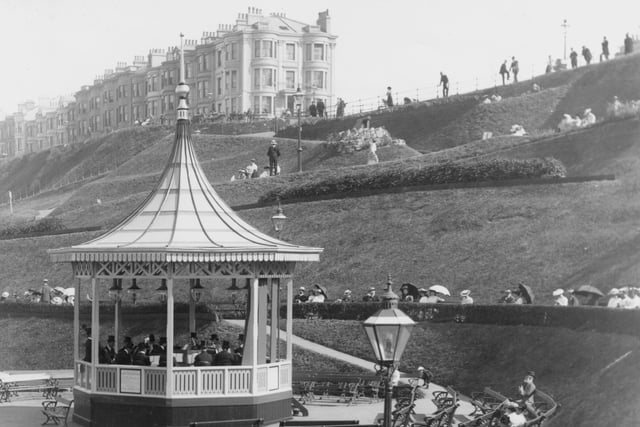 A bandstand in the gardens on the towns North side taken around 1900.