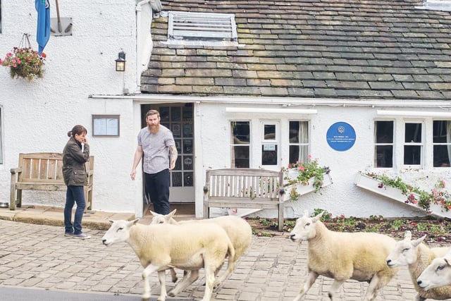 The Old Bridge Inn in Ripponden saw some drama during the show's third episode when a group of sheep high on cannabis caused chaos in the village.