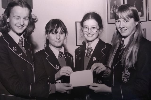First year pupils Laurianne Kay, Corrine Coward, Victoria Linsley and Sharon Olsson who raised 128 for the Fleetwood RSPCA, March 1980