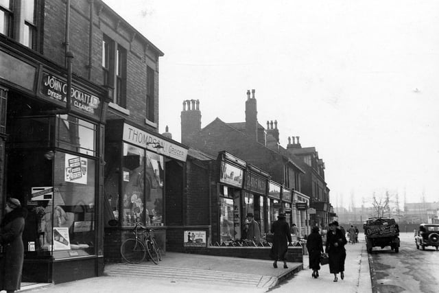 Shops on Austhorpe Road. Pictured are John Crockatt, dyers and cleaners, William Taylor Thompson, grocers, Isaac Stephenson, butcher, Gladys Walton, greengrocer, Meadow Dairy and Taylors Chemist.