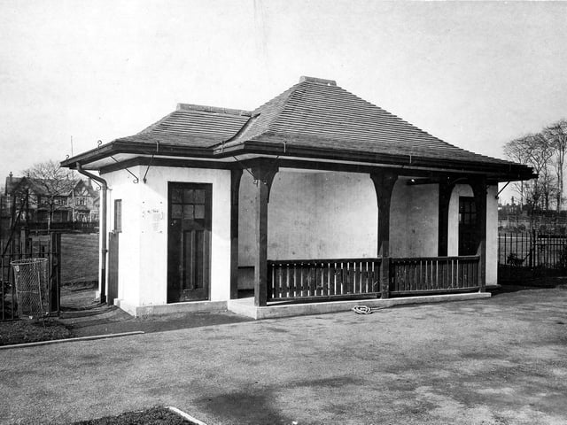 A view of the pavilion in Cross Gates Recreation ground. Houses on Park Avenue are visible behind.