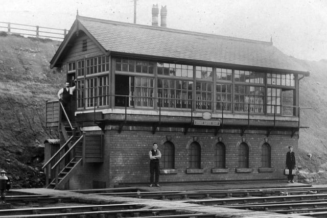A view of Cross Gates East signal box, situated on the south side of the railway tracks.