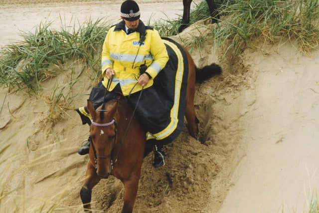 Lancashire Mounted Police on the sandhills at St Annes  in September 1992