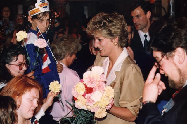 Princess Diana, the Princess of Wales, visits Blackpool in July 1992. Here the princess leaves the Winter Gardens