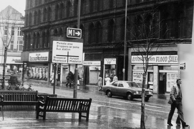 A wet and miserable Boar Lane in November 1975.