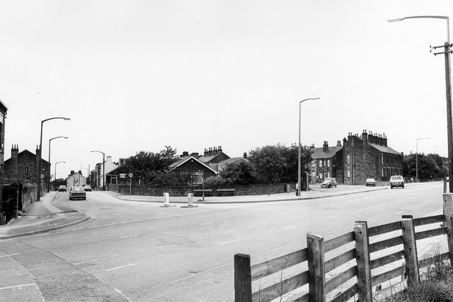 Britannia Road showing the junction with High Street to the left. Just visible on the far left is the Stump Cross public house.