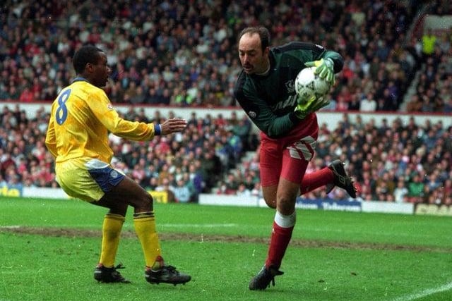 Bruce Grobbelaar claims the ball from Rod Wallace at Anfield.