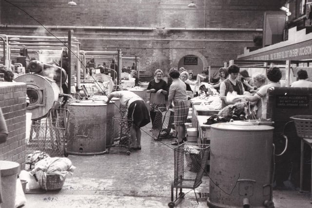 Inside a busy Armley wash-house in the mid-1970s.
