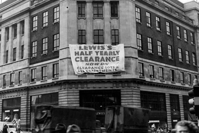 A view of the south west corner of Lewis's department store on The Headrow.