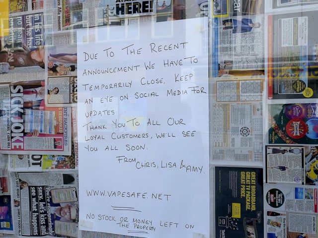 A vape shop shuts its doors.