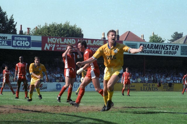 Lee Chapman celebrates after scoring what proved to be the winner at Dean Court. Do you remember where you were that day?