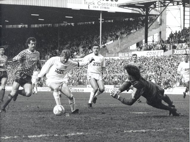 Gordon Strachan fires towards goal.