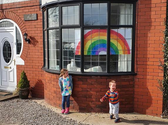 Lucy (5) and Oliver (3) created a giant rainbow to display in the small village of New Longton in Preston, to help make the local children's daily walks more exciting by hunting rainbows.
