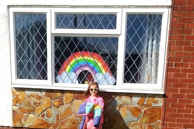 Kennedy age 6 in Fulwood with her mosaic style rainbow