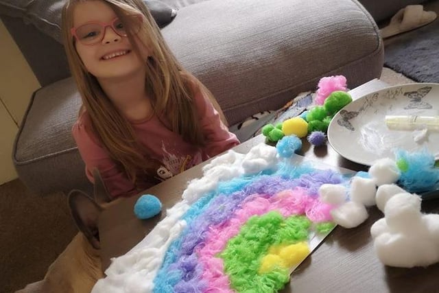 Penny, 5 years made two pictures and hopes her fluffy creations  make people smile