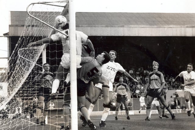 Did he or didn't he? The big question at Boothferry Park was who scored the winning goal. At first it was thought Mel Sterland had scored but Ian Baird, seen here getting his head to the ball believed it was his.