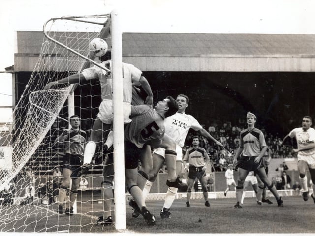 Did he or didn't he? The big question at Boothferry Park was who scored the winning goal. At first it was thought Mel Sterland had scored but Ian Baird, seen here getting his head to the ball believed it was his.