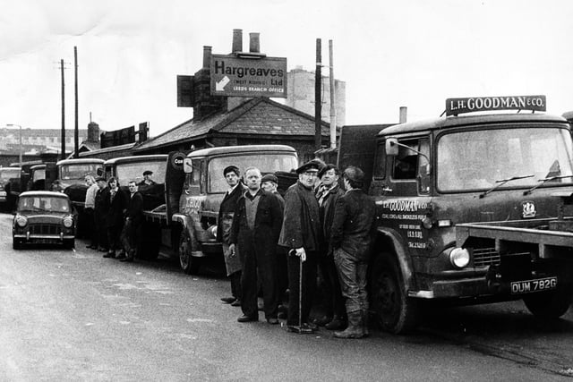 Coal merchants waiting outside the Hargreaves coal depot in Leeds in the hope that the yard would open.