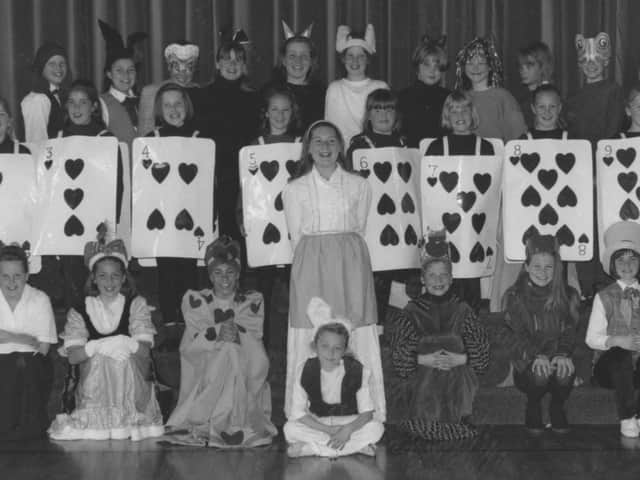 Northstead School's production of Alice in Wonderland was about to have its opening night in May 1995. Pictured is the full cast with Alice, Jemma Bromley, centre.