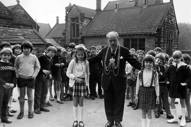 The Lord Mayor of Leeds, Alderman Albert Smith, paid a civic visit to his old school - Meanwood Church of England Primary. He is in the playground with Dawn Kinghorn (left) and Adele Poulter.