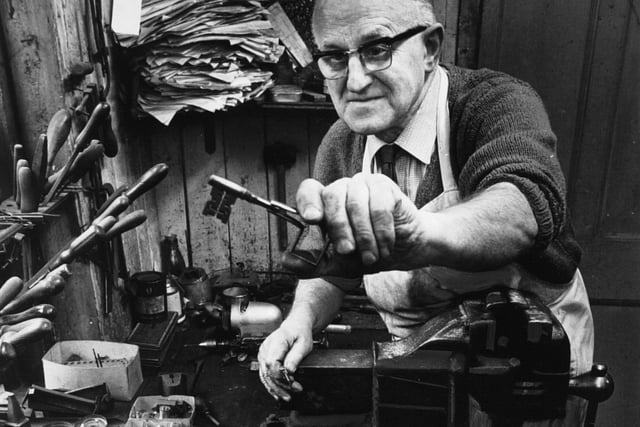 This is Albert Warren, Leeds's last jobbing locksmith, in his workshop.