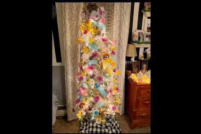 Christmas trees all dressed up for Easter