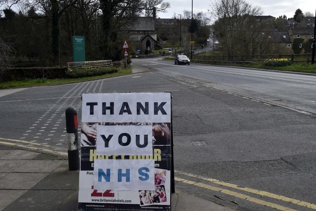 A sign thanking NHS workers outside The Britannia Hotel, Bramhope.