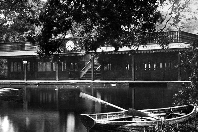One of two large boathouses built on northern tip of Waterloo Lake in Roundhay Park. In its hey-day it could accommodate 150 boats. In the late 1980s a second storey was built onto the boathouse and converted to the Lakeside Cafe.