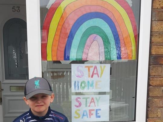 Alfie, 9, from Featherstone with his big rainbow picture