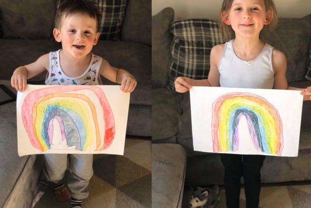 Violet, 5, and Alfie, 4, from Pontefract with their rainbows