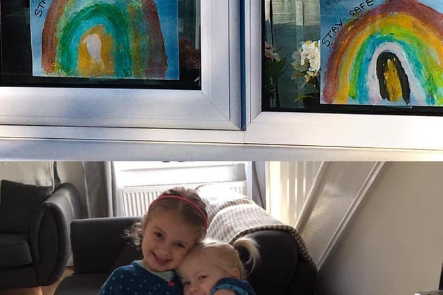 Felicity and Harriet Fullwood with their rainbows above