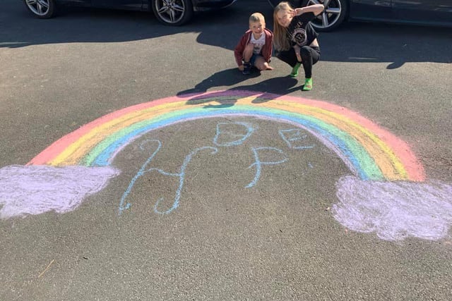 Emily, 9 and Charlie, 6, teamed up to make this ginormous rainbow.