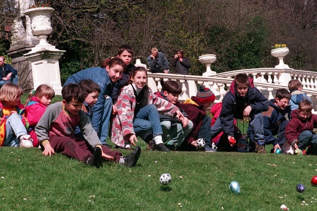 Traditional Easter egg rolling on Avenham Park in Preston