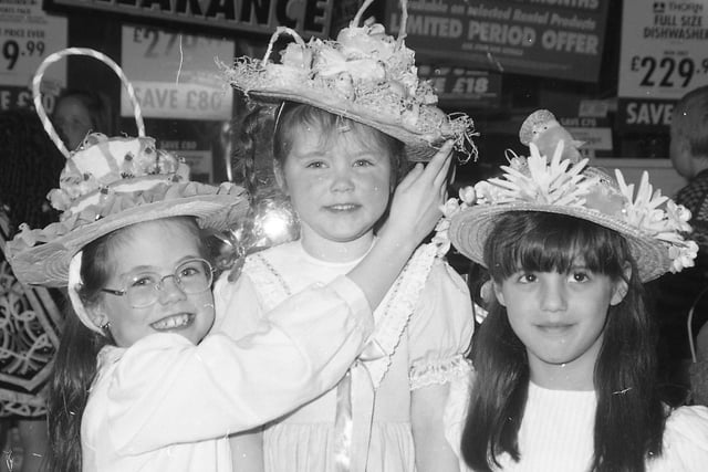 A wealth of colourful hats went on show in an Easter bonnet contest in Preston. Young boys and girls paraded their home-made bonnets in a competition organised by the Fishergate Centre, Preston, over Easter. Pictured above Rachel and Cheryl Brennan and Lisa Hawarden parade