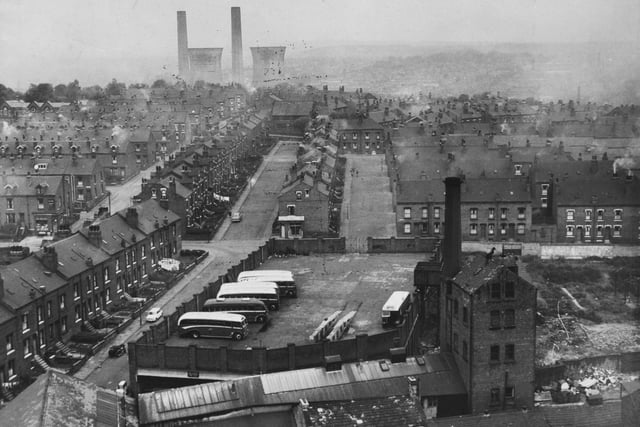 An aerial view of the bus depot at Armley in west Leeds.