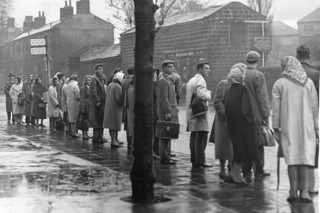 A queue for the bus on Shaw Lane in Headingley.