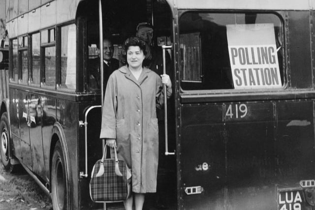 This is Violet Armson. She was the second voter in two hours at this polling station - a Leeds City Transport bus - off Grape Street in Hunslet.