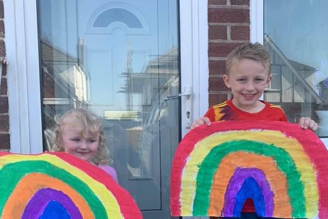 Millie (3) and Harry (7) making rainbows for the neighbours, sent by Natalie Kate