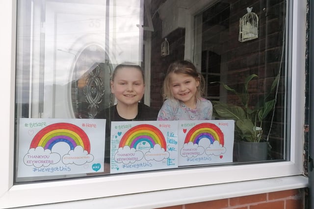 Sadie Davies age 9 and Georgia Davies age 5 showing support and being so proud of their grandma's working so hard in the hospital, sent by Kelly Davies