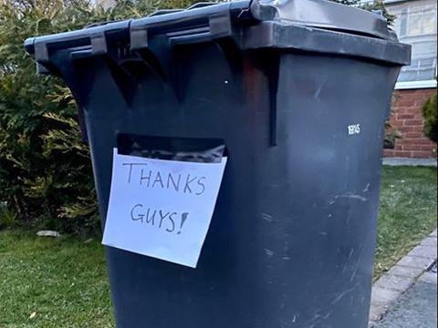 Harrogate Borough Council tweeted this week to show images of people saying thank you to essential workers with messages left on their bins.