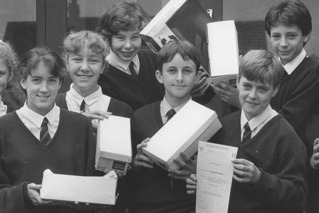 Pictured are eight of the St Augustine's School pupils who helped, along with their school friends, to collect and fill around 70 Stead and Simpson shoeboxes for the Medjurgorje Appeal back in October 1993. Can you name them?