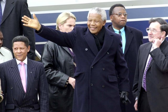 Nelson Mandela arrives at Leeds Bradford International Airport.