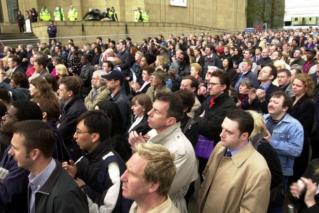 Can you spot yourself in this crowd watching the beamback outside Leeds Art Gallery?