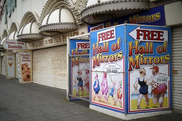 Attractions on Blackpool's Golden Mile stay closed as holiday makers, locals and businesses observe the pandemic lockdown (Photo by Christopher Furlong/Getty Images)