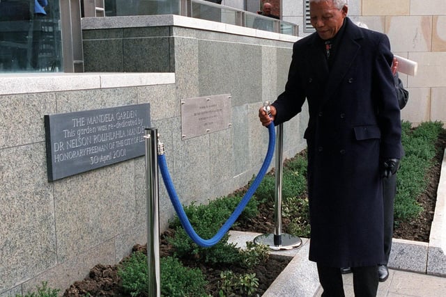 He was there to re-dedicate Mandela Gardens in the city centre. It had originally been named after him 1983.