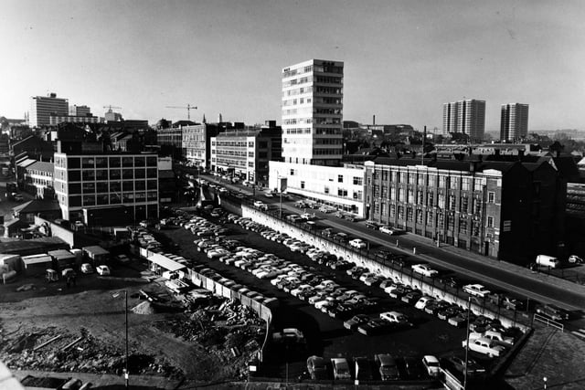 A view from Quarry Hill Flats showing New York Road and the car park.